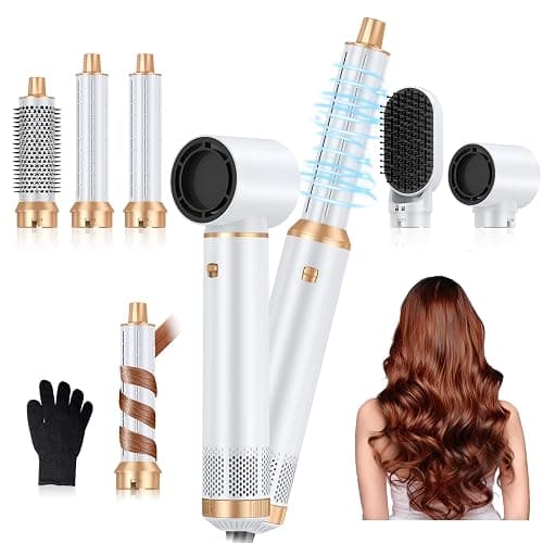 5 in 1 Blow Dryer Brush, Upgrade Hair Dryer Brush Air Curler Air Curling Wrap Styler, Detachable Hot Air Brush Negative Ion Curling Brush Iron, Hair Styling Tools for Drying Curling Straightening - Image 1