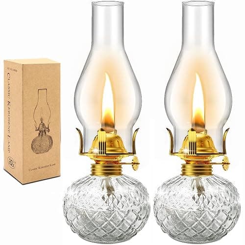 CHNLML 2 Pieces Christmas Large Chamber Oil Lamps, Glass Clear Kerosene Lamp Indoor Decorative Hurricane Lantern Vintage for Xmas Thanksgiving Tabletop Decor and Winter Emergency Lighting(colorless - Image 1