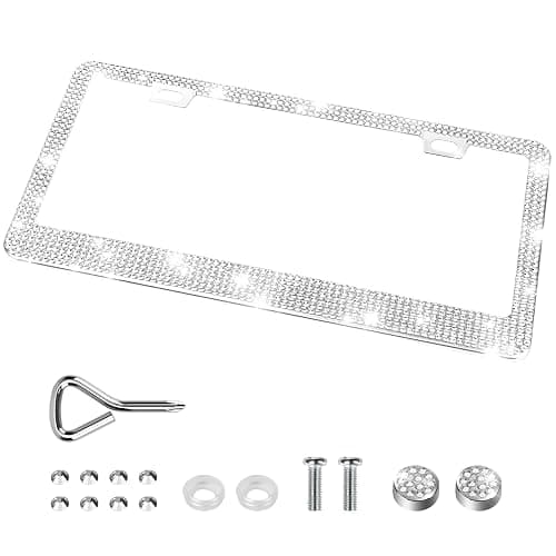 QUANQIUFEI Bling License Plate Frames for Women, Sparkly Rhinestone Diamond Car Accessories with Glitter Crystal Caps (1 Pack White) - Image 1