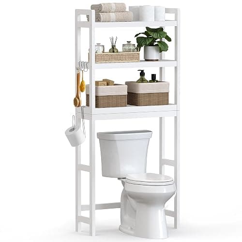 SONGMICS Over The Toilet Storage, 3-Tier Over Toilet Bathroom Organizer with Adjustable Shelf, 10.2 x 24.8 x 66.9 Inches, Space-Saving, Cloud White UBTS01WT - Image 1