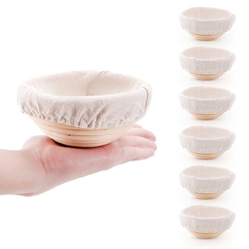 DOYOLLA Mini Bread Dough Proofing Basket & Liner (Set of 6, 5 inch), Sourdough Bread Bakery Bowls for Professional & Home Bakers - Image 1