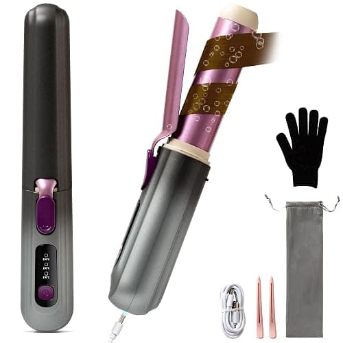Cordless Curling Iron, Smofrees 8000mAh USB Rechargeable Travel Curling Wand with Protective Cover, 32MM Portable Curling Iron with 100 Million Negative Ion, 3 Temperature Settings, Gradient Gray - Image 1