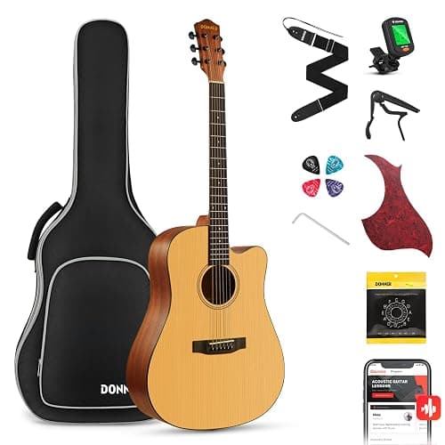 Donner 41” Acoustic Guitar Bundle for Beginners Adults with Online Lesson, 4/4 Full Size Steel Acustica Guitarra with Gig Bag, Tuner, Strap, Strings, Picks, Capos, Cutaway, Natural, DAG-1C/DAD-110C - Image 1