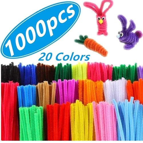 1,000 Pipe Cleaners in 20 Colors Pipe Cleaners Value Pack of Multicolor Chenille Stems for DIY Arts and Craft Projects and Decorations - 6 mm x 12 inch - Image 1