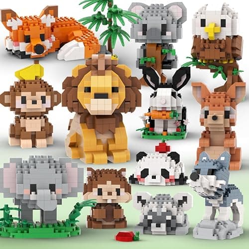 Party Favors, 12 Micro Packs Animals Building Blocks Toy Set, Goodie Bags | 12 in 1 Mini Animals Building Blocks Set, Goodie Bags Stuffer, Party Favors, Classroom Prize Toys Gifts - Image 1