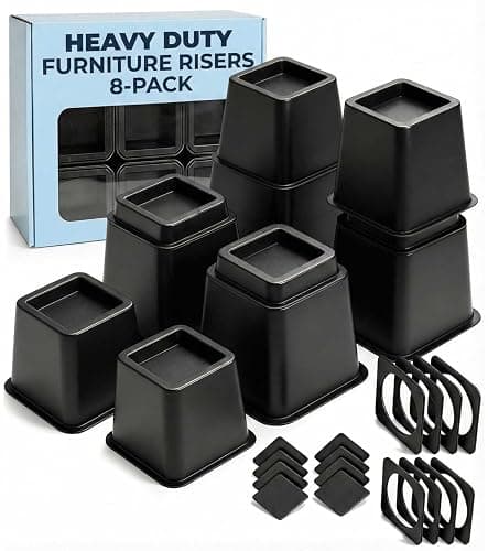 Bed Risers - 3 & 5 Inch Adjustable Furniture Risers or 8 Inch Combined - Heavy Duty for Couch, Table, Dorm, Sofa, Chair & Table - Bed Support Legs for Height, Supports Up to 1,300 lbs (8 Pack, Black) - Image 1