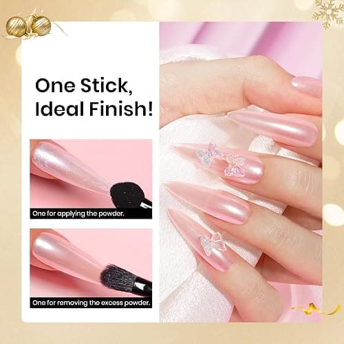 Beetles White Chrome Nail Powder for Gel Nails Pearl Cromer Nail Powder Mirror Effect Nails Gel Polish Glitter Manicure Holographic Pigment Nails Art Design Gifts for Women - Image 1
