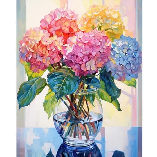 Hydrangea Diamond Painting Kits for Adults-Flowers Diamond Art Kits for Adults,5D Diamond Painting Flowers,DIY Full Drill Diamond Painting Flower Gem Art and Crafts 12x16inch - Image 1