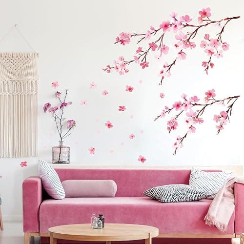DECOWALL DS6-2003 Watercolor Cherry Blossoms Kids Wall Stickers Wall Decals Peel and Stick Removable Wall Stickers for Kids Nursery Bedroom Living Room décor - Image 1