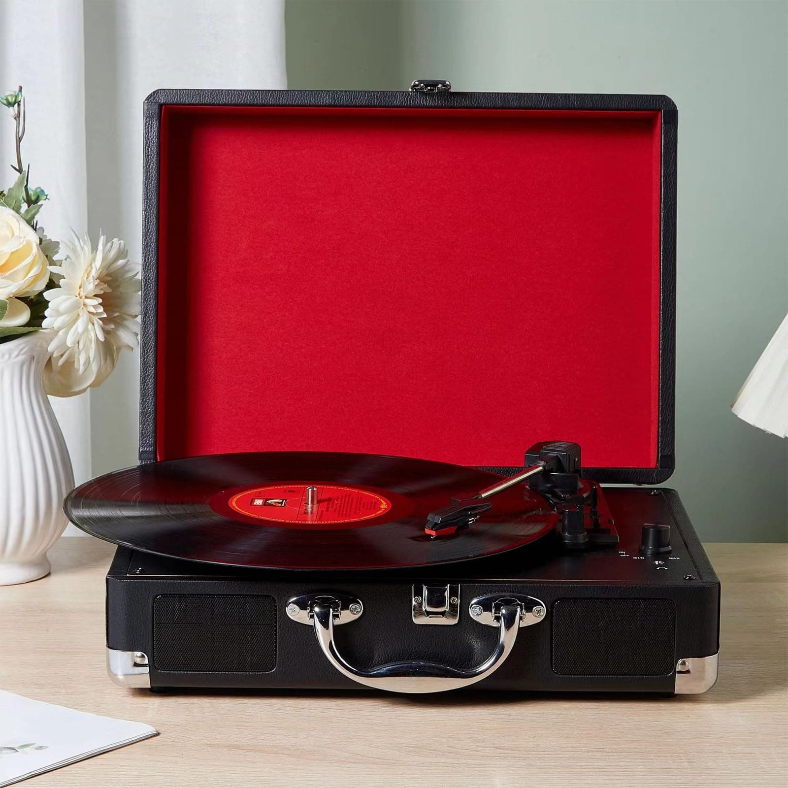 High-Fidelity Vinyl Record Player | Vinyl Record -Player 3-Speed Bluetooth Portable Suitcase with Built-in Speakers, Bluetooth Wireless Playback, Headphone, Auto Off for Home Decoration - Image 1