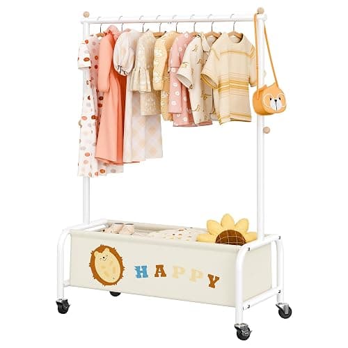 GRANNY SAYS Kids Clothes Rail with Wheels, Heavy Duty Dressing Up Rail for Kids, Free Standing Clothes Rack for Children, Toddler Wardrobe Clothing Rail for Nursery Child's Room Organising, Beige - Image 1