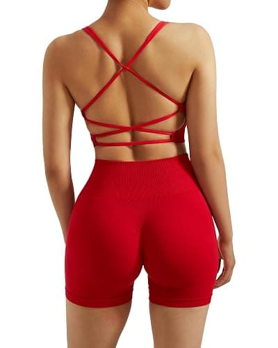 RXRXCOCO Seamless Workout Sets for Women 2 Piece Strappy Sports Bras Scrunch Butt Booty Shorts Matching Yoga Tracksuits - Image 1