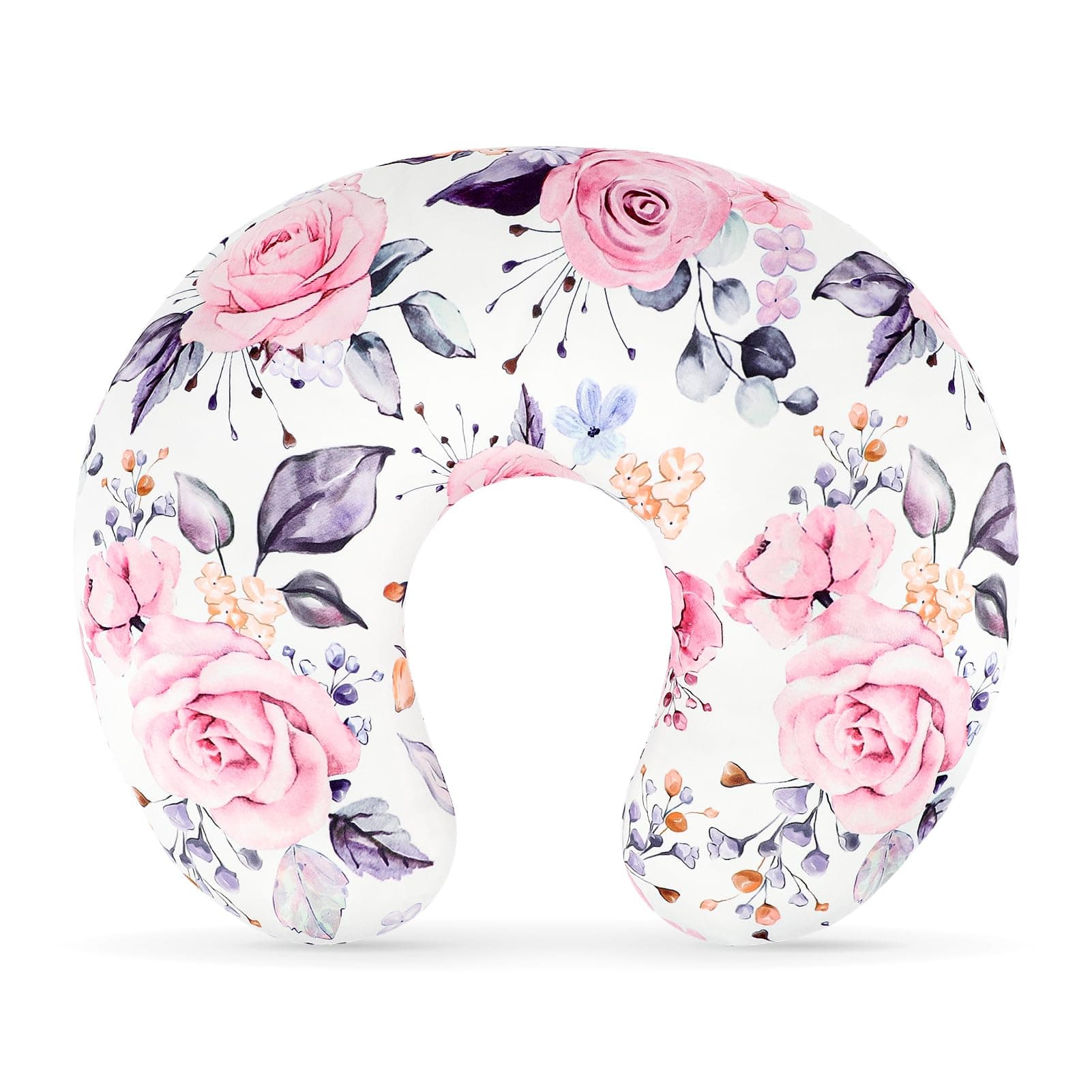 Nursing Pillow Cover Breastfeeding Pillow Slipcover for Moms Soft Breathable Organic Knit Fabric Newborn Infant Feeding Pillow Covers for Baby Girl Boy, Stylish Floral, Pink - Image 1