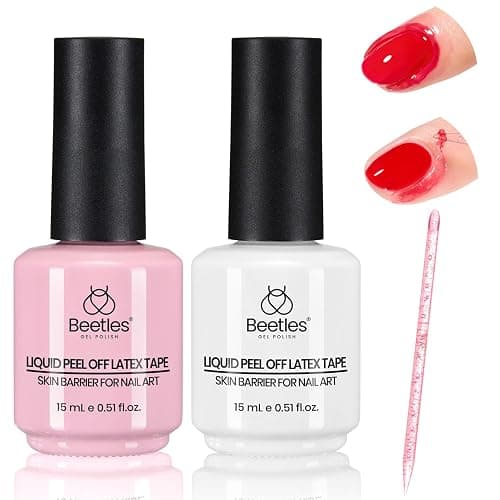 beetles Liquid Latex for Nails 30ml Latex Liquid Nail Peel off Cuticle Guard for Nail Polish with Plastic Nail Care Stick White Pink Liquid Latex Barrier Protecto - Image 1
