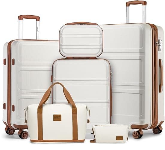 Kono Luggage with Spinner Wheels Hardside Lightweight ABS Carry On Suitcase 4 Piece Set, Cream White, 6-Piece set (DB/TB/12"/20"/24"/28"), Hardside Expendable Luggage Bag Set With Spinner Wheels - Image 1