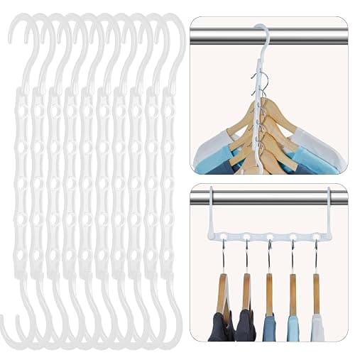 HOUSE DAY Space Saving Hangers, 10 Pack, Closet Organizer and Storage, Cascading & Reinforced Hanger Hooks, Space Saver Hanger Organizer, Dorm Room Essentials for Closet Organization - White - Image 1