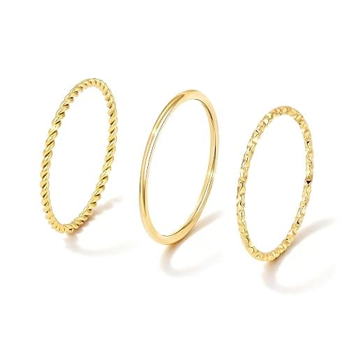 Gokeey Gold Rings for Women Non Tarnish, Dainty 14K Gold Plated Stackable Thin Thumb Ring Set Trendy Pinky Wedding Bands Engagement Rings for Women Size 3 4 5 6 7 8 9 10 11 - Image 1