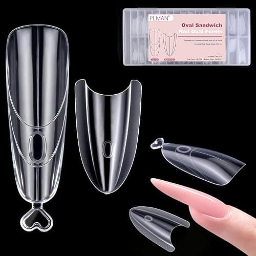 Plman 240 PCS Sandwich Nail Dual Forms, Nail Extension Kit for Beginner & Professional, 14 Sizes Dual Form for Polygel and Builder Gel, Salon and Home DIY Nail Art Tools (Oval) - Image 1