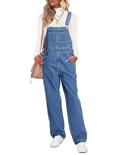 luvamia Overalls Women Loose Fit Denim Bib Baggy Overall Jumpsuit Straight Wide Leg Stretchy Jean Pants Fashion - Image 1