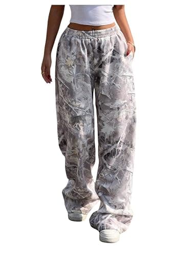RoseSeek Women's Y2K Camo Maple Leaf Print Sweatpants Baggy Hip Pop Elastic Waist Long Pants Streetwear - Image 1