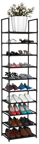 FIDUCIAL HOME 10 Tiers Shoe Rack Organizer 20 Pairs Tall Shoe Shelf | Tall Narrow Space Saving for Closet Entryway Dorm, Easy to Assemble, 17"L x 11"W x 68.8"H, Black - Image 1