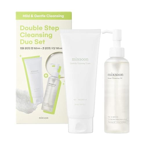 mixsoon Double Cleansing Set 2-Step Routine, Centella Foam & Bean Cleansing Oil Face Wash Set Gentle Deep Clean and Hydrating Care 150ml / 5.07 fl.oz., 195ml / 6.59 fl.oz. Korean Glass Skin Care - Image 1