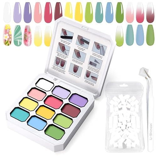 U-Shinein Gradient Painting Gel, 12 Bright Colors Ombre Gel Nail Polish with 100Pcs Nail Sponges &Tweezer for Pigment Pat Nails Aura Nails French Manicure Soak Off UV Set Solar Flare Palette - Image 1