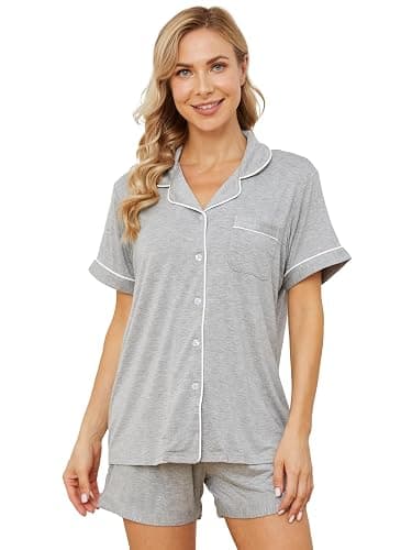 FENNAT Pajama Sets for Women 2 Piece Soft Button Down Pj Sets Sleepwear Short Sleeve Loungewear Shorts with Pockets, S-XXL - Image 1
