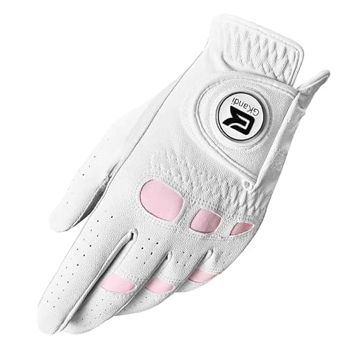 GKandi Golf Gloves Women with Ball Marker 1 Pack | Left or Right Hand Options Available, Stylish Design Soft Comfortable Fit, Durable Leather Palm Extra Grip for Ladies - Image 1