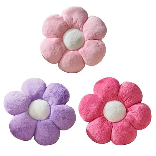 Vdoioe 3PCS Flower Pillow Set,15.7In Daisy Pillow Purple Pink | Decorative Throw Pillows,Plush,PP Cotton Filling,Flower Shaped,Seating Cushion,for Sofa Couch Bed,Cute Home Decor - Image 1