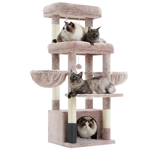 Hey-brother Cat Tree Tower, Scratching Posts with Extra Large Platform, Specious Condo, 2 Cozy Hammocks, Self-Grooming Brush for Indoor Adult Cats, Maine Coon 51.1 inches, Muchroom MPJ070MU - Image 1