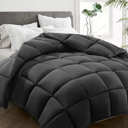 HYLEORY Queen Comforter, All Season Down Alternative Duvet Insert, Winter Warm Quilted Bed Comforter with Corner Tabs,Machine Washable, Dark Grey, 88x88 Inch - Image 1