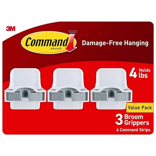 Command Broom Grippers, 3 Hangers and 6 Strips, Damage-Free Mop and Broom Holder Wall Mount, Household Cleaning Tool Organizer for Kitchen, Laundry Room, Closet, Holds up to 4 lb - Image 1