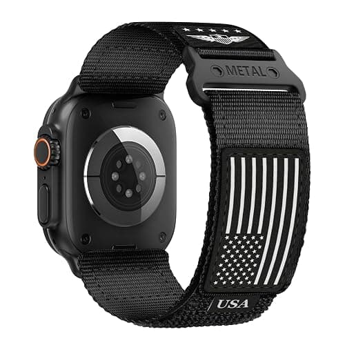Rugged Nylon for Apple Watch Ultra 2/ Ultra 3 Band Series 11/10/9/8/7/6/5/4/3/SE iWatch Bands Men,Soft Woven Stars-Stripes Flag Wristbands Strap for Apple Watch Ultra 3/2/1 49mm 46mm 45mm 44mm 42mm - Image 1