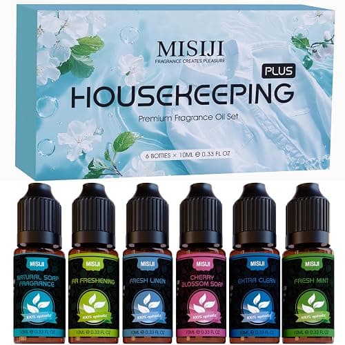 MISIJI Housekeeping Essential Oils Set for Diffuser,Pure Aromatherapy Oil for Diffuser,Candle Making,Natural Soap Scent,Cherry Blossom Soap,Fresh Mint,Fresh Linen,Air Freshener,Extra Clean - Housekeeping Plus - Image 1
