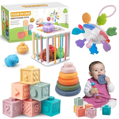 Martiount 4 in 1 Montessori Baby Toys for 6 12 18 Months, Soft Stacking Blocks Sensory Teething Toy, Educational Learning Toys for 1 2 3 Year Old Toddlers, Baby Girl Boy Birthday Gift Set - Image 1