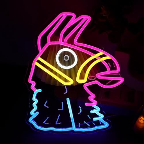 lmprintNook Lucky Lama Neon Signs for Wall Decor, Fortnight Game Neon Lights for Fort Game Lover Gifts with Dimmer Switch USB Power LED Neon Lights for Man Cave Bar Birthgday Gifts - Image 1