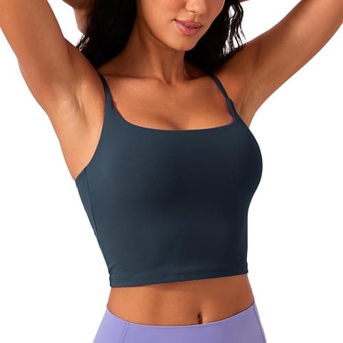 CRZ YOGA Butterlift Scoop Neck Crop Tank Tops for Women - Padded Adjustable U Back Camisole Workout Longline Sports Bras - Image 1