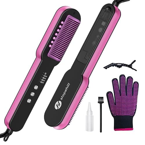 slopehill Steam Hair Straightener Brush – Ionic Steam Straightening Brush for Smooth, Frizz-Free Hair, Fast Heating, 4 Adjustable Temperature, Anti-Scald Design - Image 1