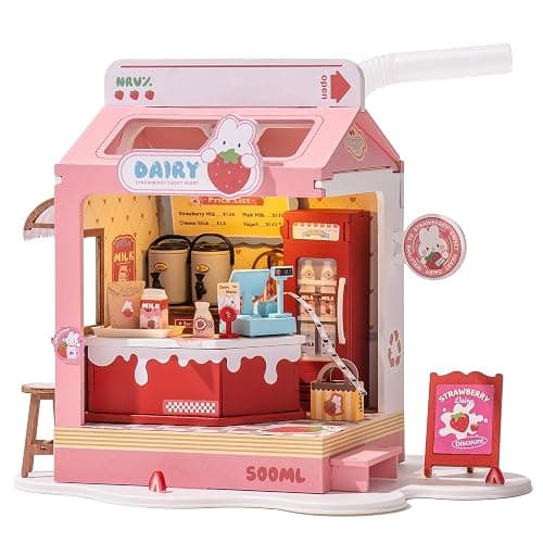 Wowood DIY Mini House Building Miniature Kit Milkbox, Miniverse Lifestyle Bookshelf Decoration, Cute Craft Kits for Women or Girls 14+, Kawaii Gifts Hobbies for Crafters (Strawberry Milkbox) - Image 1