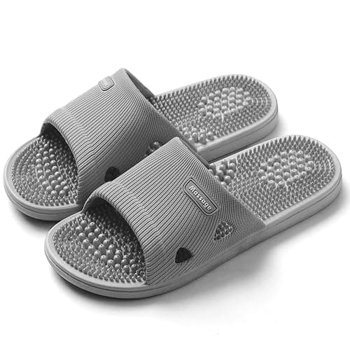 Acupressure Massage Slippers for Plantar Fasciitis for Women Acupuncture Slippers Arthritis Neuropathy Pain Relief Non-Slip Massage Sandals Women Stress Relief Gifts for Bath (US Men 7.5-8.5, Grey) - Image 1