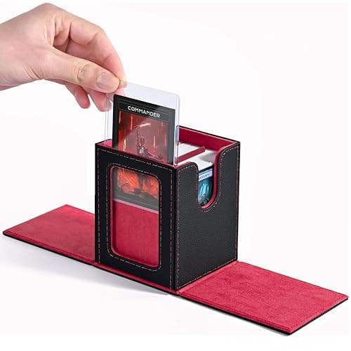 ZLCA MTG Deck Box with Commander Window Display, Trading Card Storage Box Holds 100 Double-Sleeved Cards Suitable for TCG/CCG/PTCG/EDH/Magic/Sport Cards (Black&Red) - Image 1