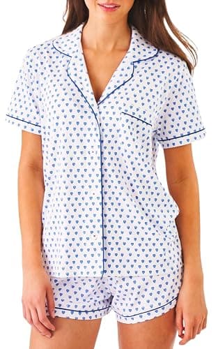 Womens Pajamas Set Button Down 2 Piece Cute Monkey Bunny Y2k Preppy Heart Pjs Sets Lounge Comfy Sleepwear - Image 1