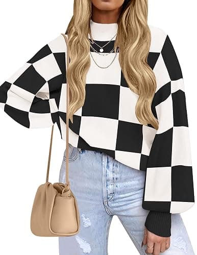 ZESICA Women's 2025 Fall Fashion Turtleneck Long Sleeve Striped Ribbed Knit Loose Pullover Sweater Tops - Image 1