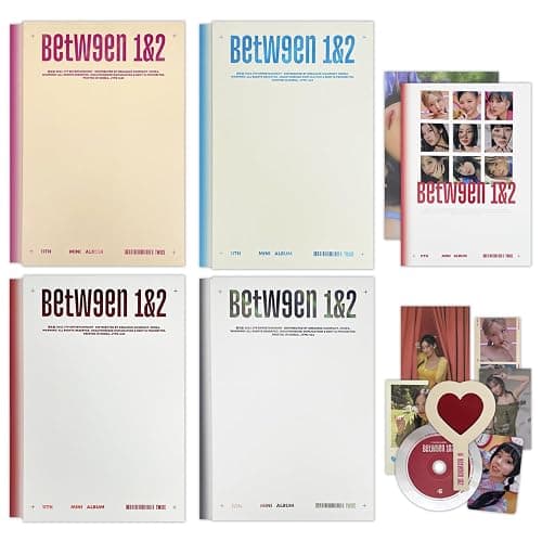 TWICE - 11th Mini Album BETWEEN 1&2 Random Ver. Photobook R + Photocard + Postcard + Sticker + Heart Glass + Folded Poster + Gift - Image 1