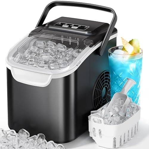 Kismile Countertop Ice Maker, 8 Cubes in 6 Mins, 26Lbs/Day Bullet Ice, Portable Ice Maker with 2 Sizes of Cubes, Self-Cleaning Ice Maker Machine with Basket & Scoop for Home/Kitchen/Office/Party - Image 1