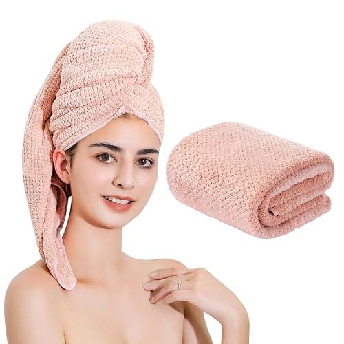 Laojbaba Microfiber Hair Towel Quick Dry Hair Towel Hair Drying Towels Suitable for All Kinds of Hair Ultra Absorbent Long and Thick Hair 24X48inch Lotus Root Pink (1pcs) - Lotus Root Pink - 48.00'' x 24.00'' - Image 1