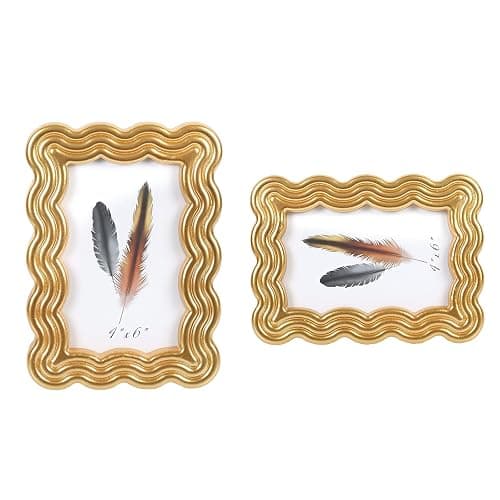 DECOCIAGA 5x7 Picture Frame, Display Pictures 5x7 with Mat, Wavy Edge Wood Photo Frame for Tabletop and Wall Hanging, with Clear Plexiglass for Vertical or Horizontal Display, Gold, 1 Pack - Image 1
