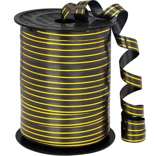 OMISELIO Black and Gold Ribbon, Black Ribbon, Curling Ribbon, Shiny Curling Ribbon for Gift Wrapping, Balloon Ribbon, Balloon String, Curly Ribbon for Halloween, Graduations, Christmas (219 Yard) - Image 1