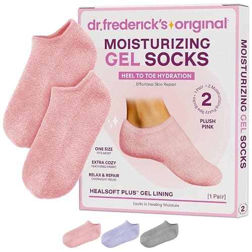 Dr. Frederick’s Original Moisturizing Gel Socks for Men & Women – Dry Feet & Cracked Heel Treatment – Full Foot Gel Lining with Mango Butter, Shea Butter, Jojoba & Coconut Oil – Plush Pink - Image 1